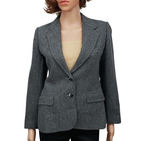 Vintage Union Made 1980s Evan Picone Petite Pure Wool Blend Blazer Jacket Gray S - Picture 3 of 12